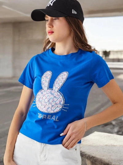 Royalfashion Women's Cotton T-Shirt Bunny Say Be Real