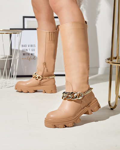 Women's brown boots with a chain Sudzi- Shoes