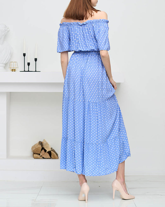Blue ladies 'midi dress with open back polka dots - Clothing