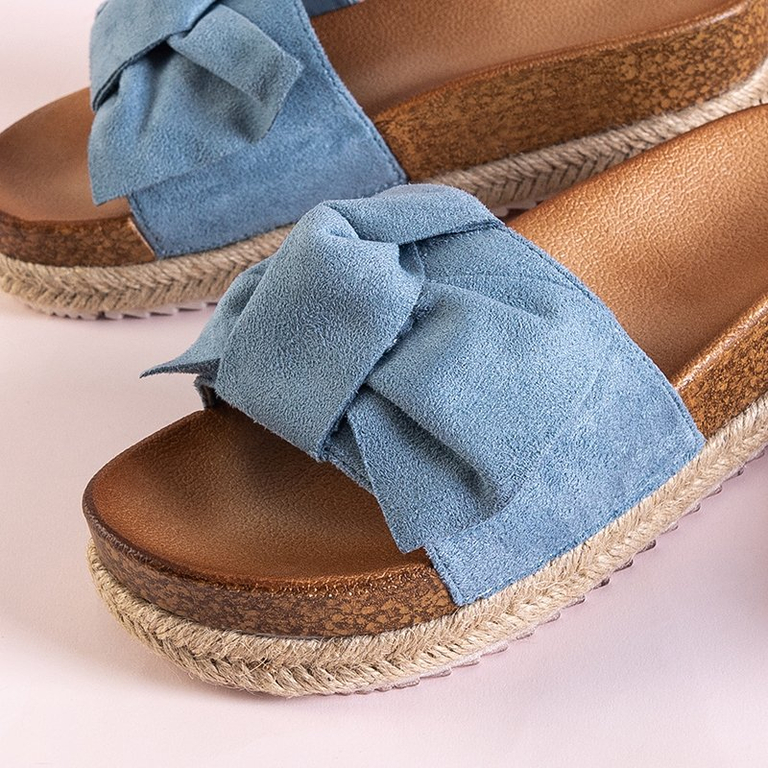 Blue women's slippers with a Jenis bow - Footwear