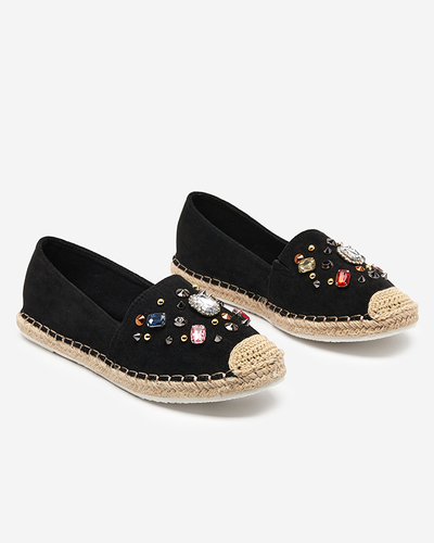 Black women's eco-suede espadrilles with cubic zirconias Mediros - Footwear