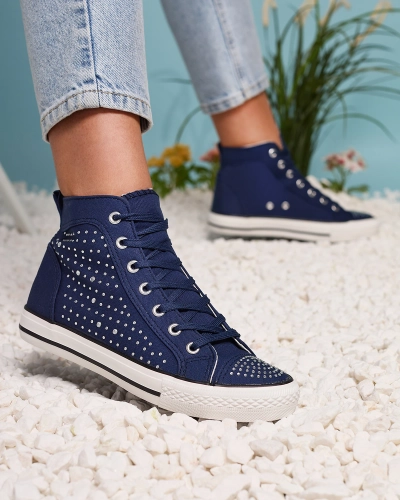 Navy blue high-top sneakers with zircons Totulu- Footwear
