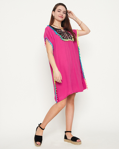 Women's summer tunic with fuchsia-colored fringes - Clothing