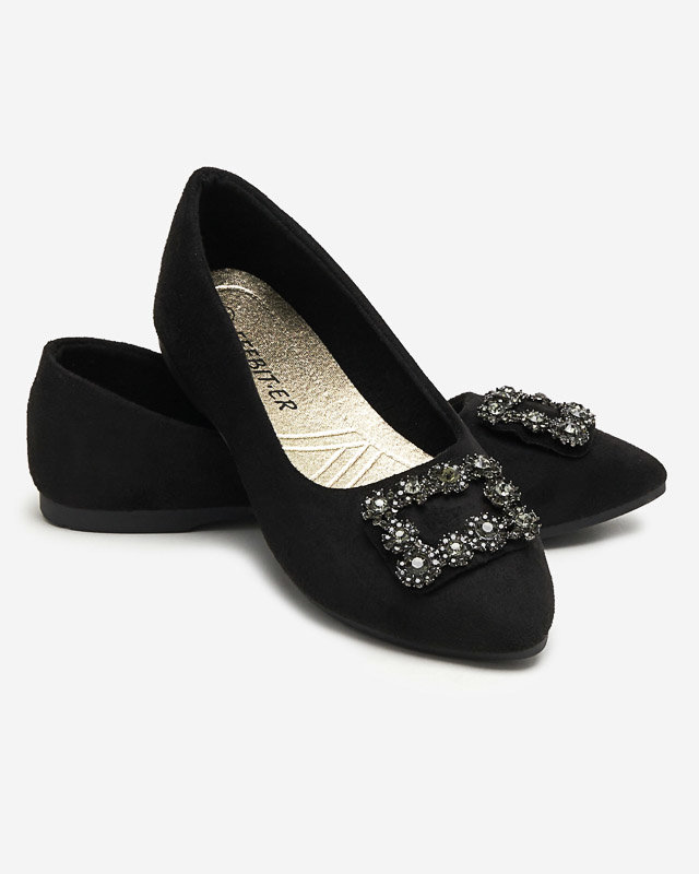 Black women's eco-suede ballerinas with Linselisa decoration - Footwear