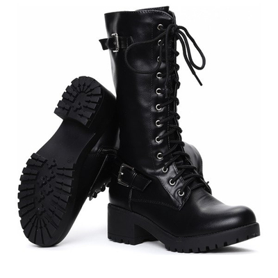 Czarne kozaki stylizowane glanami - Obuwie