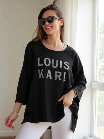 Royalfashion Women's viscose blouse with rhinestone inscriptions