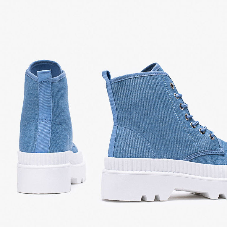 Blue women's boots with a flat heel Roulle - Footwear