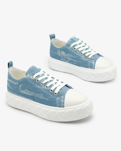 Royalfashion Blue women's denim sneakers with rubbed Nerolera