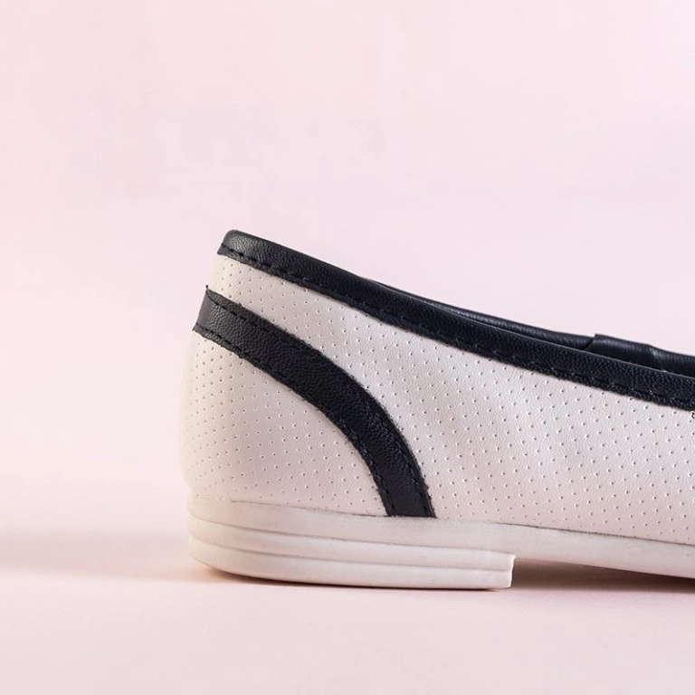 White and navy blue children's ballerinas with a Portia bow - Shoes