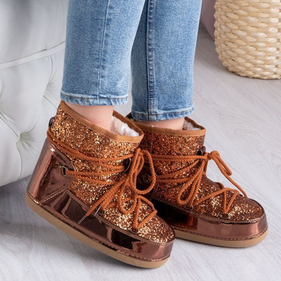 Brown Varsha Glitter Snow Boots - Footwear
