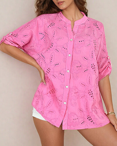 Royalfashion Женская рубашка oversize с вышивкой