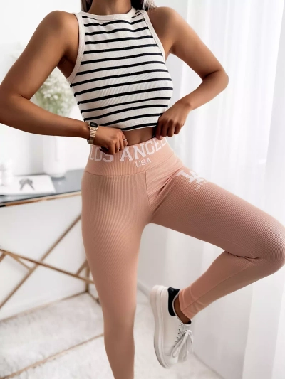 Women's powdered ribbed leggings with inscriptions - Clothing
