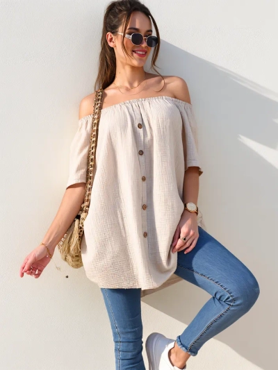 Royalfashion Women's cotton blouse a'la Spanish style with decorative buttons