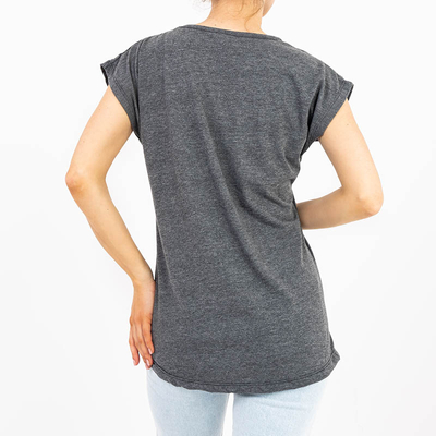 Dark grey women's t-shirt with gold print - Clothing
