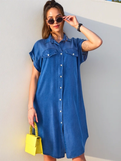 Royalfashion Button-up women's tunic dress type denim