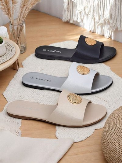 Royalfashion Women's Flat Golden Slip On Sandals