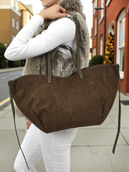 Women's shopper bag eco suede with smaller eco leather included 2in1 Elinea