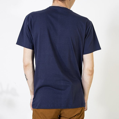 Navy blue cotton men's t-shirt with inscription - Clothing