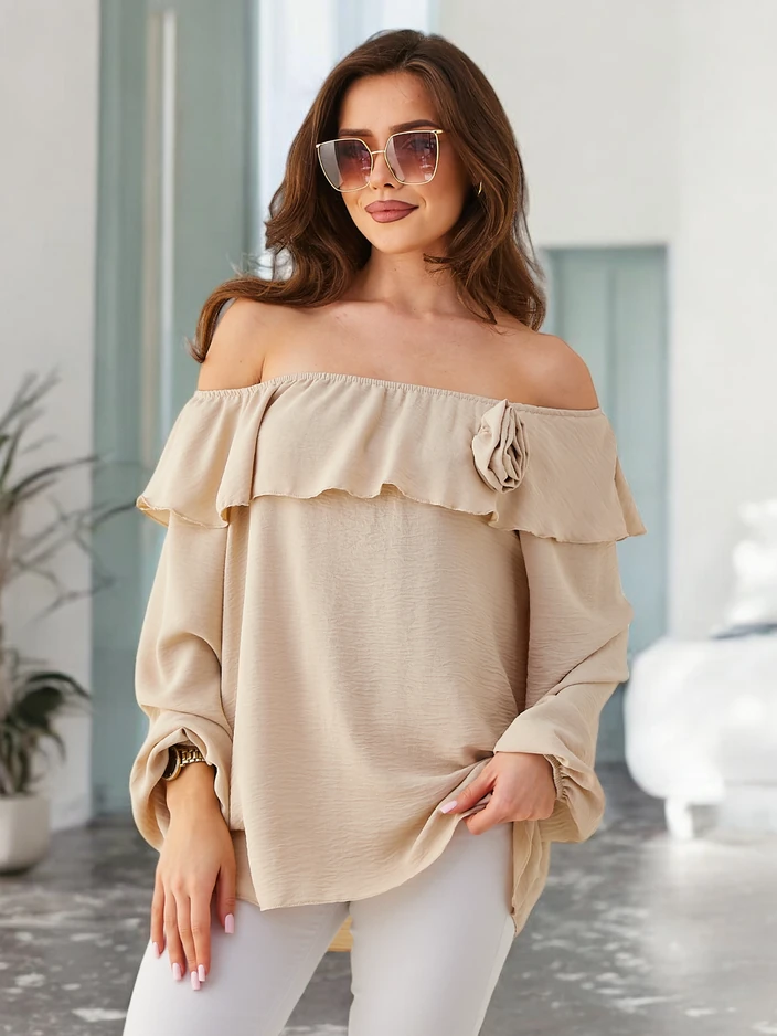 Royalfashion Sieviešu blūze a la Spāņu ar frillēm un ziedu