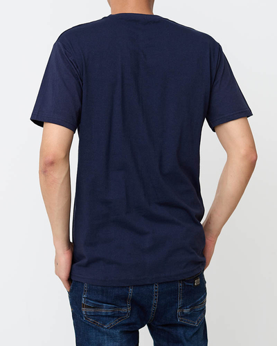 Navy blue men's t-shirt with a print - Clothing