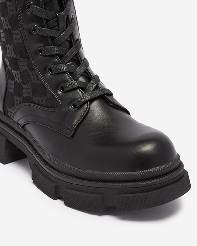 Black women's workery boots with Deffpi print - Footwear