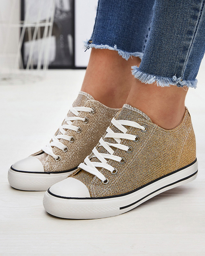 Золотые женские кеды на скрытом якоре с блестящей нитью Seggat- Footwear