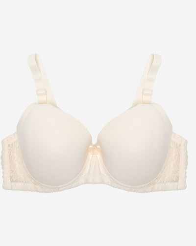 Women's beige plain bra with lace - Underwear