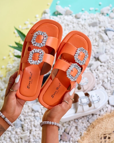 Orange women's slippers with crystals Azazel - Footwear