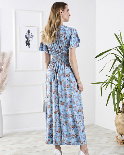 Zila sieviešu gara kleita ar ziedu rotājumiem - Apģērbs