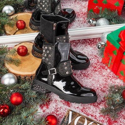 Czarne botki z ozdobami Janet  - Obuwie