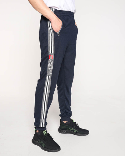 Men's navy blue sweatpants with inscriptions - Clothing