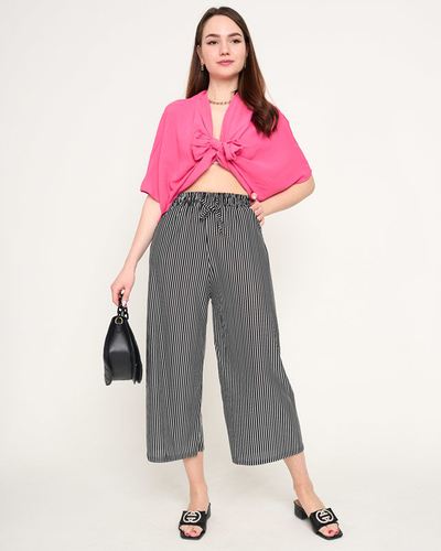 Women's black striped fabric trousers - Clothing