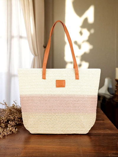 Royal Fashion Large Women's Straw Bag with Bold Stripes