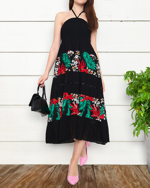 Women's black floral midi dress - Clothing