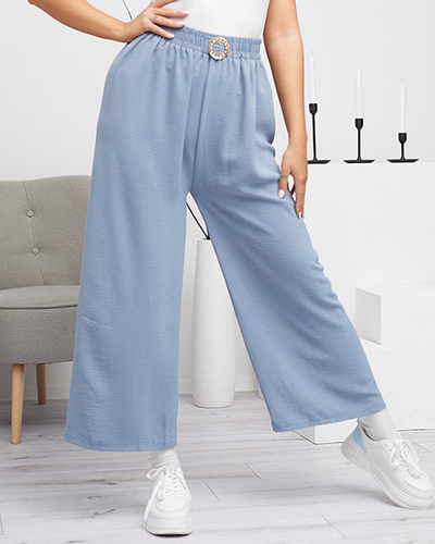 Women's blue wide palazzo trousers with ornament - Clothing