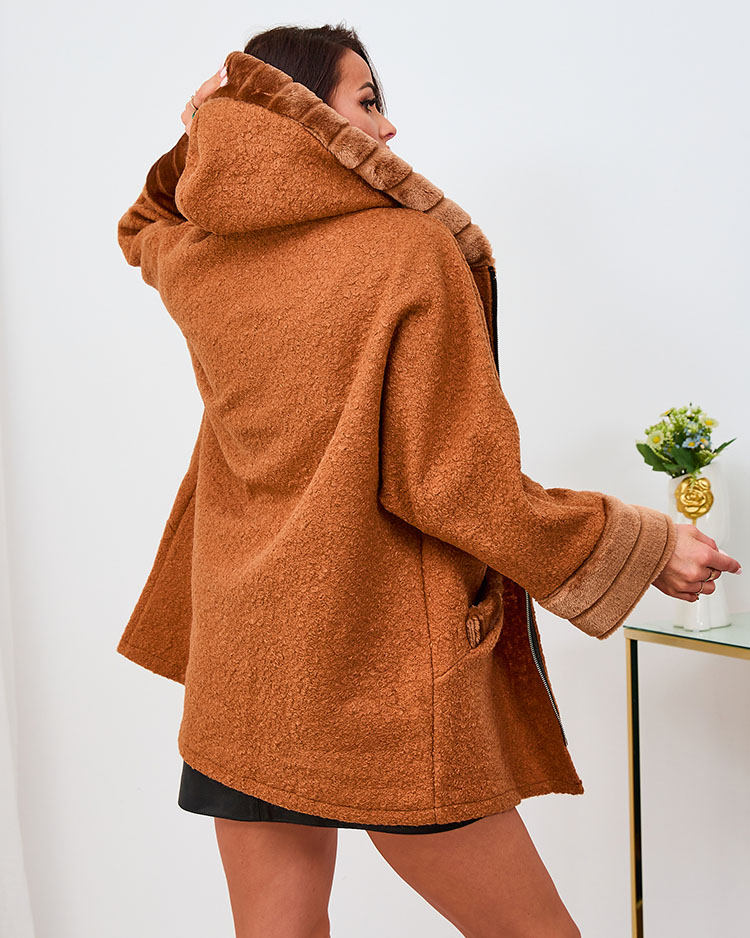 Royalfashion Camel women's short coat with fur