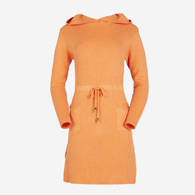 Orange women's sweater dress with hood - Clothing