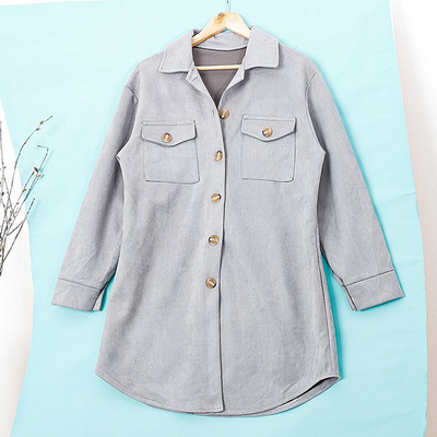 Gray women's eco-suede oversize shirt jacket - Clothing