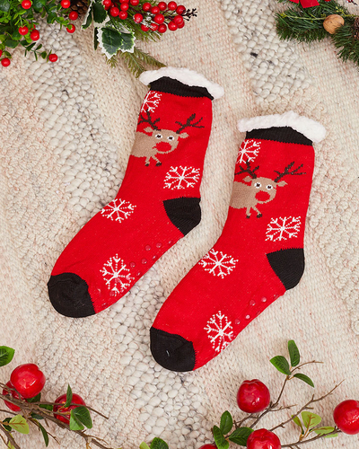 Red women's socks with Christmas pattern - Underwear