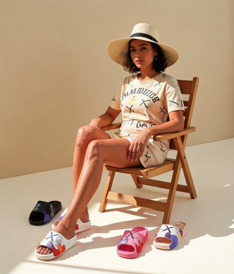 Melnas gumijas sieviešu čības ar Pfizz apdruku - Apavi