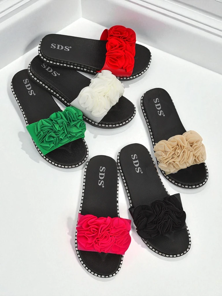 Royalfashion sieviešu plakanās zoles iešļūcenes Flora Verde