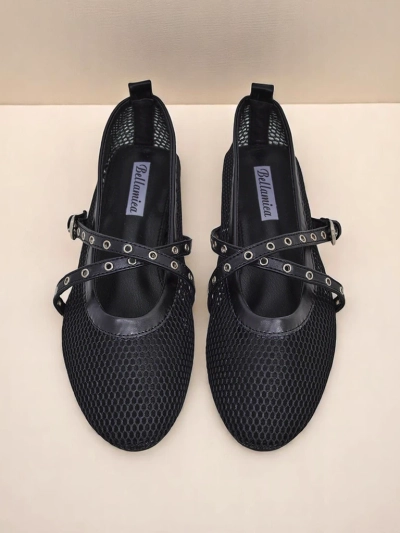 Baleriny Royalfashion Arethusa Nero z siateczki na obcasie płaskim