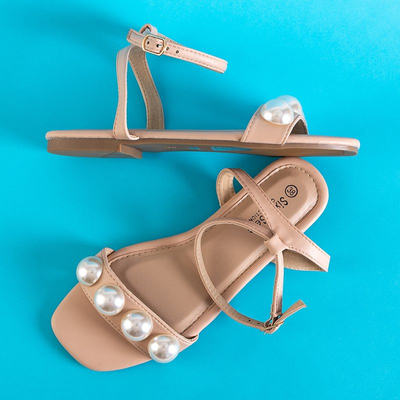 Beige women's flat sandals with pearls Lucyla - Footwear