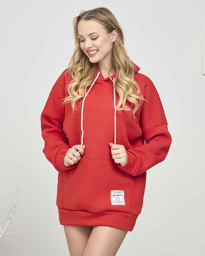 Red women's kangaroo sweatshirt with warming- Clothing