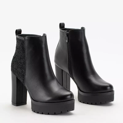 OUTLET Black women's boots on a high post Havsia - Footwear