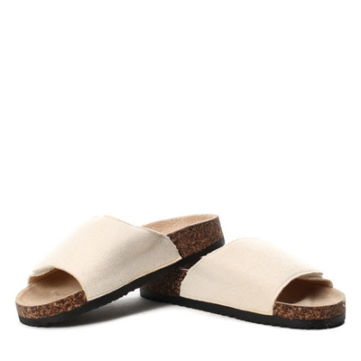 Beige Velcro flip flops made of Lindsey eco suede- Footwear 1