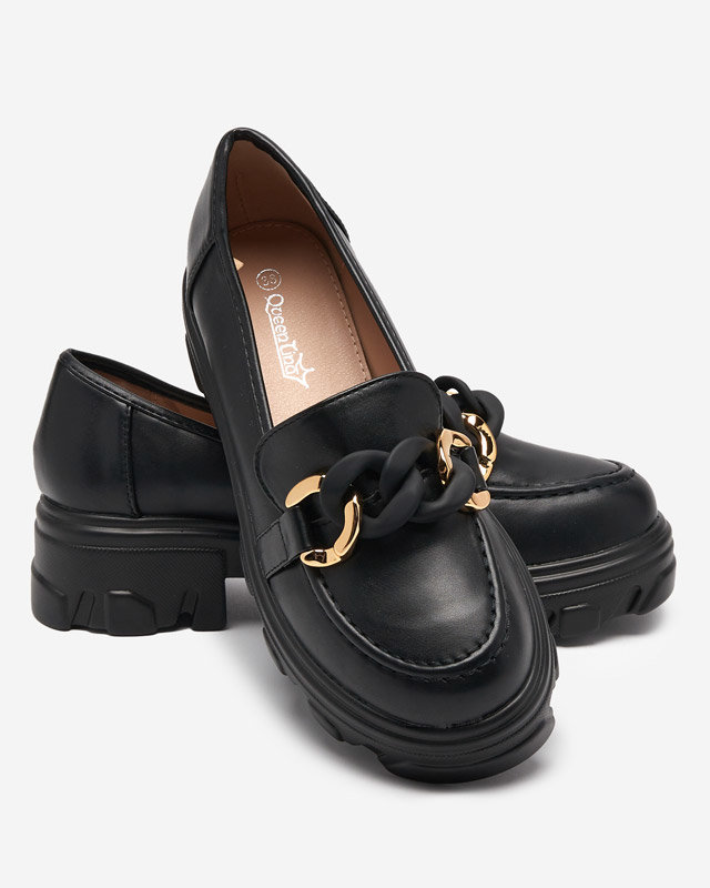 OUTLET Ladies' black shoes with a thick sole with Simero decoration - Footwear