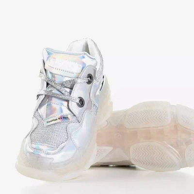 Srebrne sneakersy damskie z holograficznym wykończeniem Haohan- Obuwie