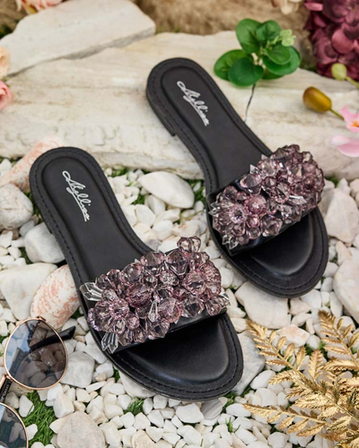 Royalfashion Women's Loberra rhinestone flip-flops