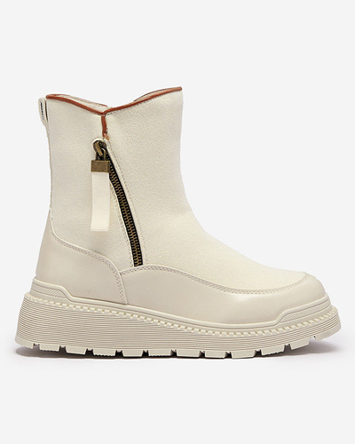 Кремовые женские сапоги на плоском каблуке Mefina- Footwear